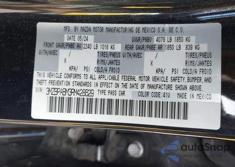 2024 Mazda Mazda3 2.5 S Select Sport z USA, uszkodzony, nr VIN 3MZBPABM3RM428629